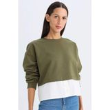DeFacto Relax Fit Etek Ucu Detaylı Basıc Sweatshirt, M, D5620AX24AU, Haki-KH447, kadın