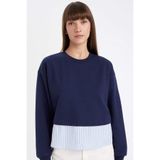 DeFacto Relax Fit Etek Ucu Detaylı Basıc Sweatshirt, XL, 3163082, Lacivert, kadın