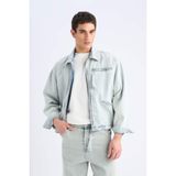DeFacto Relax Fit Fermuarlı Denim Ceket, L, D8311AX25SP, Mavi-NM39, Erkek