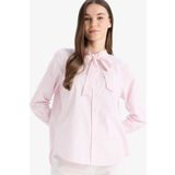 DeFacto Relax Fit Fiyonk Yaka Çizgili Simli Kumaş Uzun Kollu Tesettür Gömlek Tunik E7976ax25sm