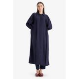 DeFacto Relax Fit Gömlek Yaka Cepli Basic Düz Uzun Kollu Maxi Tesettür Elbise E4360AX25SPNV243