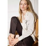 DeFacto Relax Fit Gömlek Yaka Uzun Kollu Nakışlı Çizgili Gömlek, XL, G9132AX26SP, Ekru-ER105, Kadın