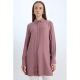 Defacto Relax Fit Gömlek Yaka Yandan Bağlamalı Uzun Kollu Basic Düz Gömlek Tunik D7200ax24wnbr94 Bordo