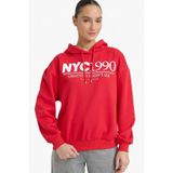 DeFacto Relax Fit Kapüşonlu Baskılı Kalın Sweatshirt, L, G7129AX25WN, Kırmızı-RD256, kadın