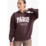 DeFacto Relax Fit Kapüşonlu Baskılı Kalın Sweatshirt, S, G7016AX25WN, Kahve-BN340, kadın