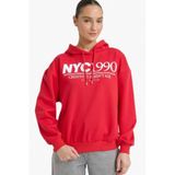 DeFacto Relax Fit Kapüşonlu Baskılı Kalın Sweatshirt, S, G7129AX25WN, Kırmızı-RD256, kadın