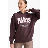 DeFacto Relax Fit Kapüşonlu Baskılı Kalın Sweatshirt, XL, G7016AX25WN, Kahve-BN340, kadın