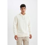 Defacto Relax Fit Kapüşonlu Baskılı Sweatshirt, M, Y9652AZ24AU, Ekru, Erkek