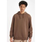 Defacto Relax Fit Kapüşonlu Baskılı Sweatshirt, M, Y9652AZ24AU, Kahve, Erkek