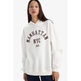 DeFacto Relax Fit Kapüşonlu Baskılı Sweatshirt, S, G6965AX25WN, Ekru-ER105, kadın