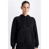 Defacto Relax Fit Kapüşonlu Kanguru Cepli Kalın Basıc Sweatshirt, 2XL, 3160973, Siyah, Kadın, XXL