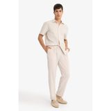 DeFacto Relax Fit Kısa Paça Keten Görünümlü Beli Bağcıklı Lastikli Cepli Pantolon, 28, E4790AX25AUER22-218052, Taş, Erkek