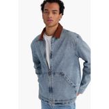 DeFacto Relax Fit Kontrast Yaka Denim Ceket, L, F8308AX25AU, Mavi-NM39, Erkek