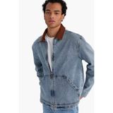 DeFacto Relax Fit Kontrast Yaka Denim Ceket, S, F8308AX25AU, Mavi-NM39, Erkek