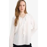 DeFacto Relax Fit Krinkıl Kumaş Volanlı Bluz G9142AX26SP - Ekru-ER105 - 3XL