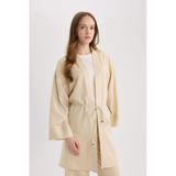 Defacto Relax Fit Kuşaklı Keten Karışımlı Kimono D8182ax25spbg115 Bej