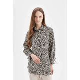 Defacto Relax Fit Leopar Desenli Uzun Kollu Gömlek Tunik D2608AX24AUBG702