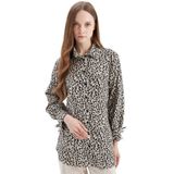 DeFacto Relax Fit Leopar Desenli Uzun Kollu Gömlek Tunik, S, D2608AX24AU, Bej-BG702, Kadın
