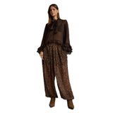 DeFacto Relax Fit Normal Bel Leopar Desenli Şifon Pantolon, 40, G5653AX25WN, Kahve-BN306, Kadın