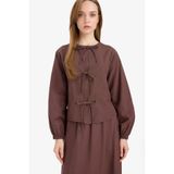 DeFacto Relax Fit Önden Bağlamalı Keten Uzun Kollu Tesettür Bluz, XL, E5352AX25SPBN566-218052, Açık Kahve, Kadın
