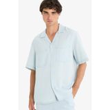 DeFacto Relax Fit Pamuklu Tencel Kumaş Kısa Kollu Gömlek, M, E1388AX25SM, Mavi-NM63, Erkek