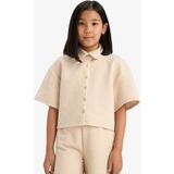 DeFacto Relax Fit Polo Yaka Basic Düz Selanik Kumaş Kısa Kollu Gömlek Kız Çocuk E1102A825SM - Bej-BG286 - 11 - 12 Yaş