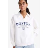 DeFacto Relax Fit Polo Yaka Baskılı Kalın Sweatshirt, S, F1064AX25AU, Ekru-ER105, kadın