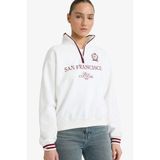 DeFacto Relax Fit Polo Yaka Baskılı Kalın Sweatshirt, S, G7048AX25WN, Ekru-ER238, kadın