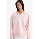 DeFacto Relax Fit Polo Yaka Baskılı Kalın Sweatshirt, XS, G6412AX25WN, Pembe-PN364, kadın