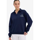 DeFacto Relax Fit Polo Yaka Baskılı Kalın Sweatshirt, XS, G7014AX25WN, Lacivert-NV251, kadın