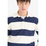 DeFacto Relax Fit Polo Yaka Çizgili Kalın Sweatshirt, L, D7478AX25SP, Lacivert, erkek