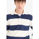 DeFacto Relax Fit Polo Yaka Çizgili Kalın Sweatshirt, S, D7478AX25SP, Lacivert-NV64, erkek
