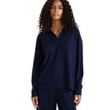 DeFacto Relax Fit Polo Yaka Fitilli Kaşkorse Uzun Kollu Tişört Lacivert, M, F1007AX25AU, Lacivert-NV251, Kadın