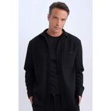 DeFacto Relax Fit Polo Yaka Flanel Uzun Kollu Gömlek, XS, D1061AX24WN, Siyah-BK81, Erkek