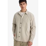 DeFacto Relax Fit Polo Yaka Gabardin Uzun Kollu Gömlek, L, G6595AX25WN, Gri, Erkek