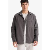 DeFacto Relax Fit Polo Yaka Gabardin Uzun Kollu Gömlek, XL, G6595AX25WN, Antrasit-AR9, Erkek