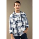 DeFacto Relax Fit Polo Yaka Kareli Oduncu Flanel Pamuklu Uzun Kollu Gömlek, XS, 3188155, Lacivert, Erkek