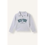 DeFacto Relax Fit Polo Yaka Kolej Baskılı Crop Sweatshirt Kız Çocuk I4898A826AU