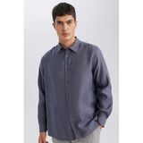 DeFacto Relax Fit Polo Yaka Uzun Kollu Modal Karışımlı Gömlek, XL, D3376AX24AU, Antrasit-AR174, Erkek