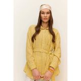 DeFacto Relax Fit Pötikareli Gofre Dokulu Kuşaklı Uzun Kollu Tesettür Gömlek Tunik E4558AX25SMKH519