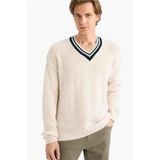 DeFacto Relax Fit Triko Kazak Ekru, S, G6715AX25WN, Ekru-ER100, Erkek