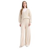 DeFacto Relax Fit Triko Pantolon Basıc Beli Lastikli Geniş Paça, 2XL, V0088AZ25WN, Ekru-ER99, Kadın
