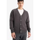 DeFacto Relax Fit V Yaka Düğmeli Triko Hırka, L, E5343AX25WN, Gri-GR314, Erkek