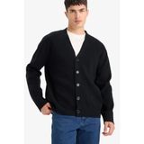 DeFacto Relax Fit V Yaka Düğmeli Triko Hırka, L, F2700AX25WN, Siyah-BK81, Erkek