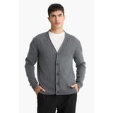 DeFacto Relax Fit V Yaka Düğmeli Triko Hırka, L, F7228AX25WN, Gri-GR311, Erkek
