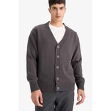 DeFacto Relax Fit V Yaka Düğmeli Triko Hırka, M, E5343AX25WN, Gri-GR314, Erkek