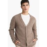 DeFacto Relax Fit V Yaka Düğmeli Triko Hırka, M, F3717AX25WN, Kahve-BN571, Erkek