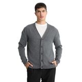 DeFacto Relax Fit V Yaka Düğmeli Triko Hırka, M, F7228AX25WN, Gri-GR311, Erkek