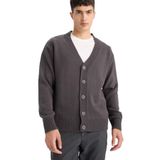 DeFacto Relax Fit V Yaka Düğmeli Triko Hırka, S, E5343AX25WN, Gri-GR314, Erkek