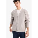 DeFacto Relax Fit V Yaka Düğmeli Triko Hırka, S, F2700AX25WN, Gri-GR184, Erkek